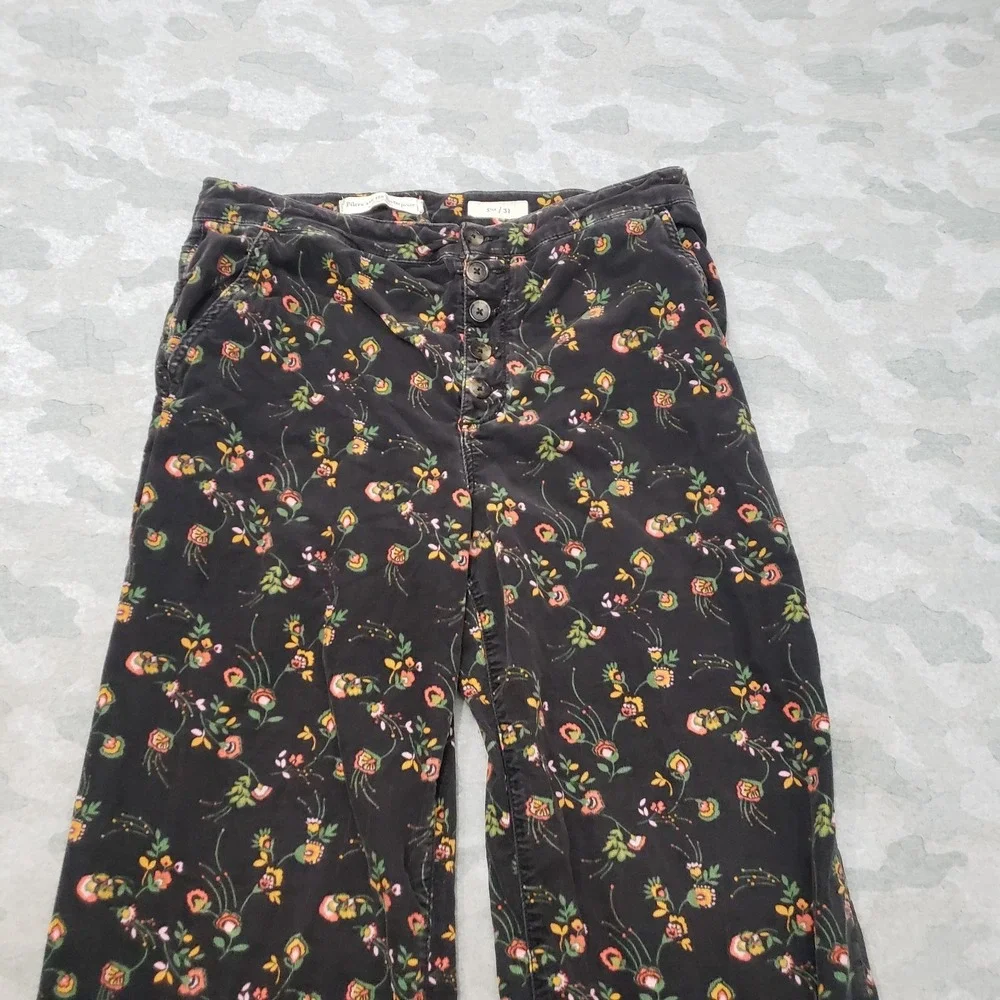 Pilcro And The Letter Press Pants Womens 31 Black Corduroy Floral Wide Leg - Picture 2 of 10